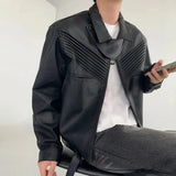 Advbridge Mens Pu Jacket Pleated Soft Short Jacket Autumn Streetwear Fashion Trend All-Match Casual Biker Jacket Men'S Clothing 2024