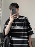 ADVBRIDGE  -  Summer Striped Men's T-shirt Loose Casual Daily Large Size O-Neck Street T-shirt Gym Fitness Short Sleeves T-shirts Q126