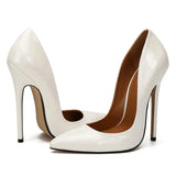 Advbridge Fashion High Heels Sexy Shoes Women Pumps Large Size 43 44 45 White Stiletto Heel Patent Leather Office Wedding Shoes Hey Si Mey