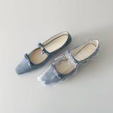 ADVBRIDGE  -  French Square Bow Single Shoes for Women with Low Heels and Shallow Mouth with A Straight Cut and Temperament Mary Jane Shoes