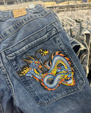 Advbridge Y2k Streetwear Chinese Dragon Denim Shorts 2000s Retro Summer Baggy Jeans Gothic Blue Men's Wide Leg Sports Basketball Shorts