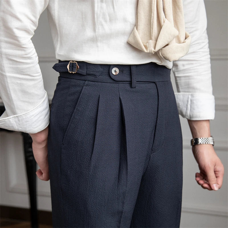 ADVBRIDGE  -  Deer Sanxian Business Men's Summer Bubble Gauze Naples High Waist Straight Pants Japanese Breathable Casual Pants