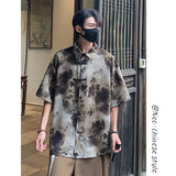 ADVBRIDGE  -  Mens Chinese Traditional Mountain Painting Printed Tang Shirts Frog Button Down Kong Fu Short Sleeve Summer Clothing Male XXXXXL