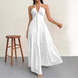 ADVBRIDGE  -  Sexy Halter Maxi Dress Women Party Summer New Backless Sleeveless A-LINE Dresses Slim Simple Fashion Casual Beach Elegant Dress
