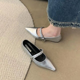 Advbridge  -  Pointed Toe Shoes Women 2024  Spring Fashion Shallow Buckle Ladies Elegant Flat Heel Single Shoe Metal Chain Mary Jane Mujer