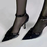Advbridge - Summer Luxury Women's Shoes, Sexy High Heels, Pointed Shallow Mouth Tie Sandals, Mesh Metal Decoration Party Ladies Heels
