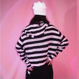 Advbridge Women Sweater Harajuku Gothic Girl Skull Striped Knitted Sweater Punk Rock Zipper Loose Hooded Short Cardigan Chic Streetwear