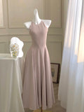 Advbridge France Vintage Halter Evening Party Long Dresses for Women Solid Sleeveless A-line Princess Wedding Prom Robe New Spring Vestido