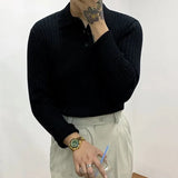 Advbridge Streetwear Spring Long Sleeve Knit Pullovers Men Fashion Solid Button Polos Shirts Fall Clothing Collar Elastic Basic T-shirt