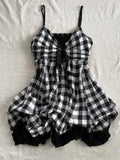 ADVBRIDGE  -  Hot Girl Chic Y2k Loose Plaid Black Dress Women Gothic Vintage Sexy Sling Summer Off Shoulder Dresses Hepburn Retro A-line Dress