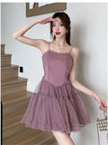ADVBRIDGE  -  Purple Sweet Romantic Fairy Vestidos Mujer Bras Sexy Elegant Strap Dresses for Women Cute Mesh Princess Dress Ladies Summer Sale