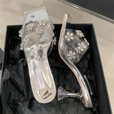 ADVBRIDGE  -  Fashion Crystal Diamond PVC Transparent Square Toe Woman Slippers Sexy High Heels Stripper Party Slide Shoes