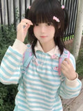 Advbridge Y2k Harajuku Kawaii Hoodie Women Japanese Fashion Cute Striped Cake Embroidery Loose Sweatshirt Soft Girl Pullovers