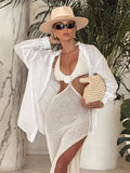 ADVBRIDGE  -  Sexy Knitted SD Flower Slim Beach Dress Women Retro Sleeveless Hollow Out Side Slit Long Dresses Female 2025 Chic Party Holiday
