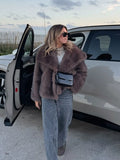 Advbridge Retro Collar Long Sleeved Buttons Women's Faux Fur Coats Winter Thick Warm Solid Color Fury Jacket Female High Street Outerwear