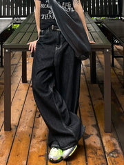 Advbridge American oversized embroidered wide leg women jeans, retro versatile casual loose leg floor mop pants baggy jeans