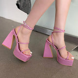Advbridge New High Heels Women Sandals Square Toe Open Toe Pumps Platform Shoes Red Blue Thin Band Sexy Fashion Designer Party Dress Shoes
