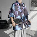 ADVBRIDGE  -  M-5XL Plus Size Men's Chinese Traditional Shirt Tai Chi Kung Fu Turn Collar Knot Button Shirt Short Sleeve Summer Clothing Male