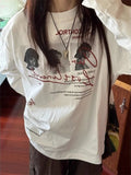 Advbridge Vintage Graphic Women White T-shirts Casual Oversized Long Sleeve Tops Basic Korean Fashion Harajuku Aesthetic Tshirts