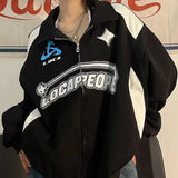 Advbridge Vintage Oversized Women Sweatshirts Grunge Y2k Korean Streetwear Black White Zip Up Hoodies Female Hip Hop Fashion Tops