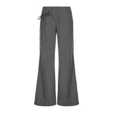 Advbridge Loose Solid Flare Pants Women Chic Lace Up Low Waist Zipper Pockets Trousers Female 2025 Spring Autumn Fashion New Lady Outwears