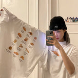 Advbridge Sweet Croissant Print O-neck Cotton T-shirts Summer New Mid-length Loose Tee Shirt Y2k Grunge Short Sleeve White Tops Women