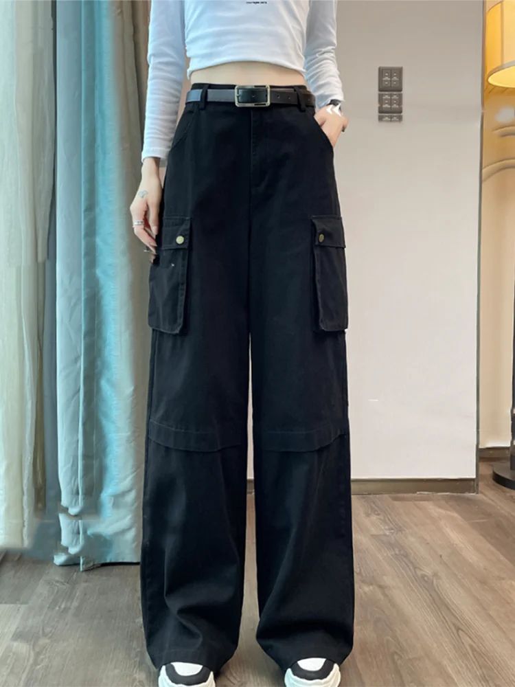 Advbridge New Y2K Fashion Cargo Women Wide Leg Pants High Waist Chicly Pockets Female Pants Straight Casual Black Loose Trousers Lady