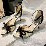 ADVBRIDGE  -  Satin Pointed Toe Pumps Brand Sandals Female Sexy Banquet Party Shoes Ladies Pleated Designer Lace Bowknot High Heels Women