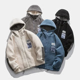 Advbridge Men‘s Wintern outfits Men Winter Fleece Jacket Lamb Wool Hooded Coat Mens Thick Warm Coat Loose Japanese Streetwear Casual Harajuku Zippered Jacket Advbridge Men‘s Wintern outfits