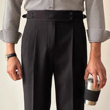 Advbridge Men's Light Luxury Fitting Well Draped Baggy Suit Pants Casual Button-down Solid Color Straight Premium Elegant Dress Pants