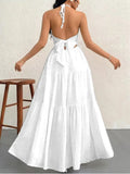 ADVBRIDGE  -  Sexy Halter Maxi Dress Women Party Summer New Backless Sleeveless A-LINE Dresses Slim Simple Fashion Casual Beach Elegant Dress