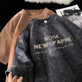 Advbridge Gothic Washed Tshirts Rose Printed Streetwear Men T-shirt O-neck Oversized Korean Short Sleeve Tops Harajuku Casual Male Tee