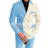 Advbridge Elegant Black White Men Suit Slim Fit Peak Lapel Double Breasted 2 Piece Formal Groom Wedding Tuxedos Blazer+Pants Costume Homme