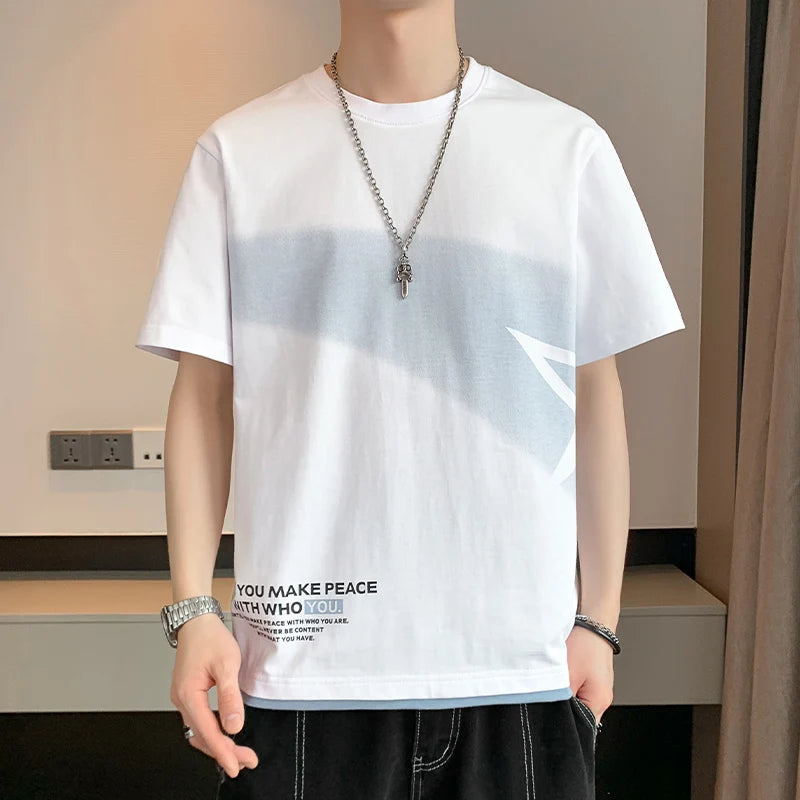 Advbridge Men's Oversized T-shirt Letter Print Harajuku Short Sleeve Tees Tops Y2k Streetwear Casual Loose Men Tshirts