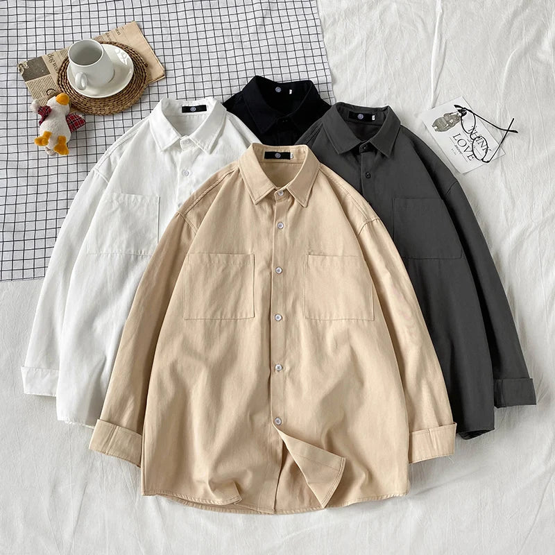 Advbridge -  2024 Spring Autumn Men Fashion Clothing Solid Color Pockets Shirts Mens Casual Long Sleeve Shirt Male Oversize Loose Blouse H764