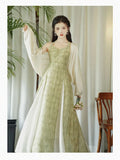 ADVBRIDGE  -  Women's New Chinese Style Retro Halter Dress Summer Green Tie-dye Printed Chic Dresses Elegant Women