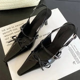 ADVBRIDGE  -  Blue Patent Leather High Heels Women Sexy Pointy Toe Bow Decorated Heeled Sandals Summer Elegant Slingbacks Dress Women Pumps