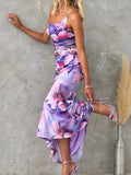 Advbridge Summer Women Diagonal Collar Party Dress, Loungewear Patchwork Print Loose Maxi Dress, New Sleeveless Sweet Simple Ladies Dress