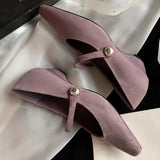ADVBRIDGE  -  women's natural suede leather 3.5cm kitten heel square toe slip-on Mary Jane pumps elegant ladies slim daily dress heeled shoes