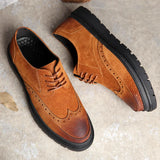 Advbridge Handmade Mens Wingtip Oxford Shoes Black Cow Suede Leather Brogue Men's Dress Shoes Classic Business Formal Shoes for Men