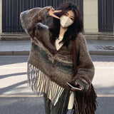 Advbridge Knitted Cardigan Women Striped Vintage Sweater Casual Baggy Autumn Streetwear V-neck Personality Soft Кардиган Женский