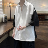 ADVBRIDGE  -  Summer Short Sleeve Shirt Men Fashion Oversized Ice Silk Shirt Men Streetwear Loose Dress Shirts Mens Hawaiian Shirt M-3XL