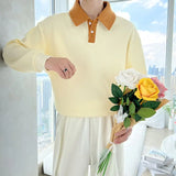 Advbridge Spring and Autumn Minimalist Fashion Color Blocking Polo Collar Waffle Long Sleeved Casual Loose Oversized Versatile Hoodie