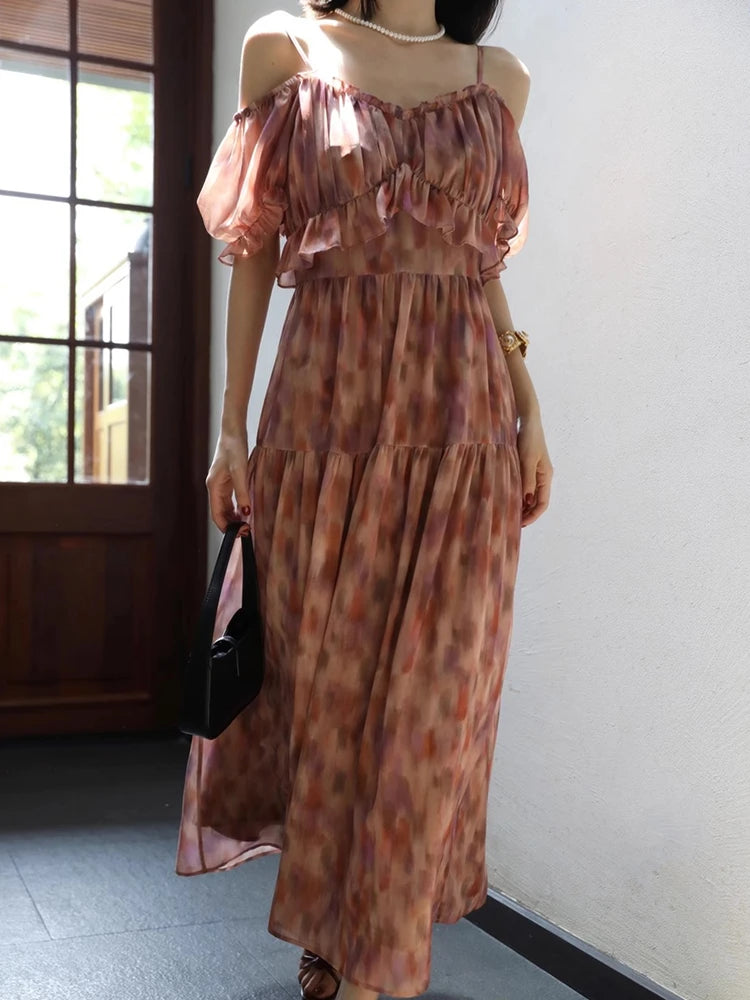 Advbridge  -  Summer New French Elegant Party Print Dress Sweet A Line Midi  Ladies Vintage Robes