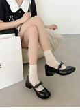 Advbridge Elegant Mary Jane Pumps Woman High Heels Shoes Leather Casual Shoes Women Square Heeled Shoes Ladies Sweet Style Lolita Shoes
