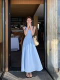 ADVBRIDGE  -  Summer Black padded Camisole Sleeveless Dress Women Solid French High Waist Loose Cinched A-line Holiday Long Dress X919