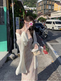Advbridge 2024 New Beach Style Elegant Suit Woman Floral Midi Dress + Casual Blouse Korean Fashion 2 Piece Dress Set Female Outwear Chic