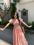 Advbridge French Gentle Square Collar Bubble Sleeve Vestidos Temperament Dress Female Robe Summer 2025 New Waist A-wave Long Dresses