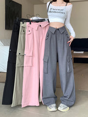 Advbridge -  Hot Girl American Cargo Straight Leg Casual Pants for Women's Autumn and Winter High Waisted Wide Leg Mop Pants Female Clothes