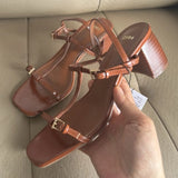ADVBRIDGE  -  Brown Narrow Band High Heeled Sandals Women Fashion Sexy Open Toe T Strap Buckle Brand Designer Shoes Elegant Sandalias De Mujer